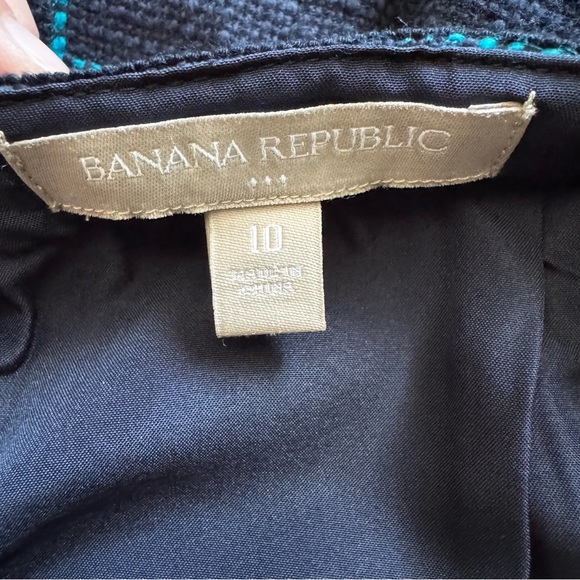 Banana Republic Navy & Teal Cotton Tweed Checked Plaid Pencil Skirt Size 10 - Picture 7 of 8